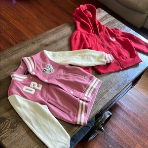 True Religion Pink Varsity Jacket with Cream Sleeves